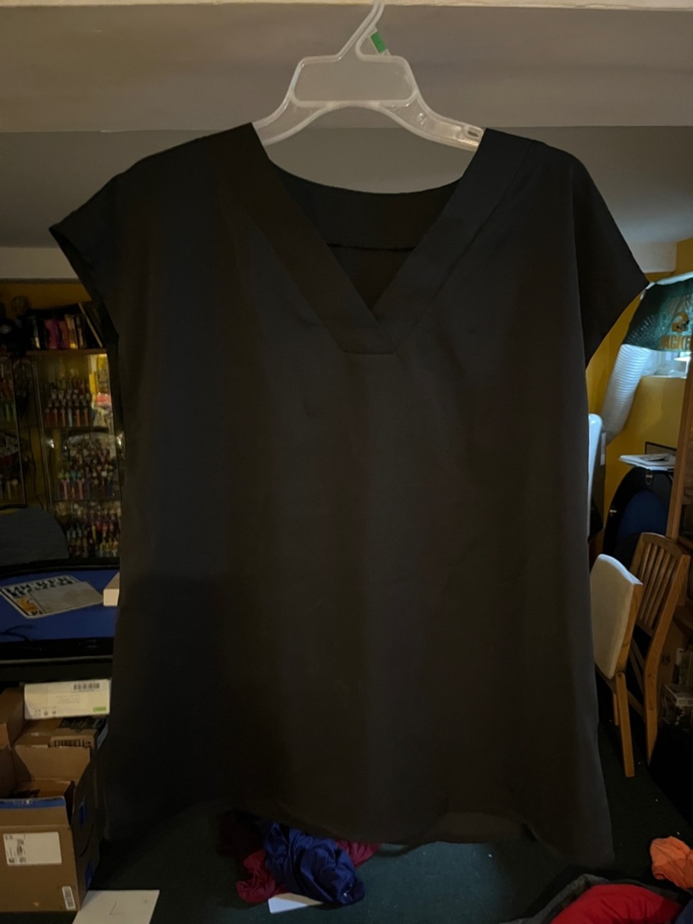 Women's Black V-Neck Short Sleeve Blouse